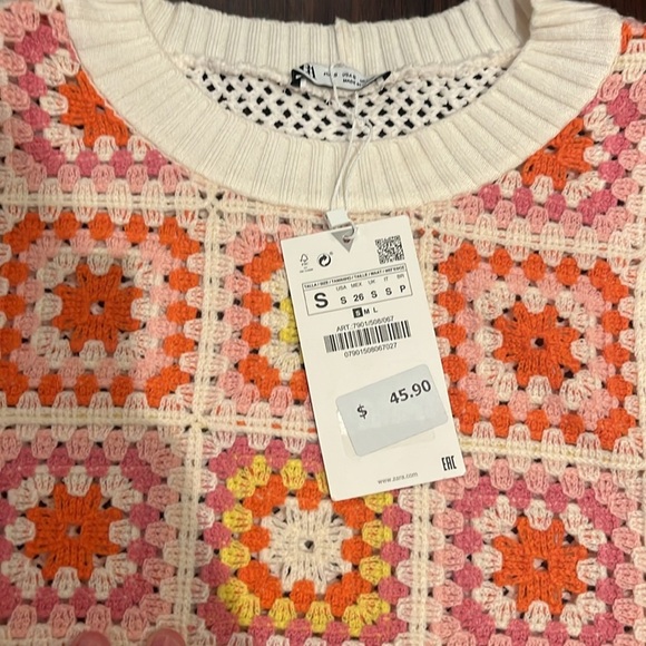 NWT ZARA Granny Square Crochet Chenille Sweater - Picture 5 of 8